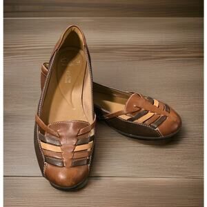 Clarks Gracelin Gemma Flat 8 M Leather Woven Multi Brown Comfort Loafers EUC